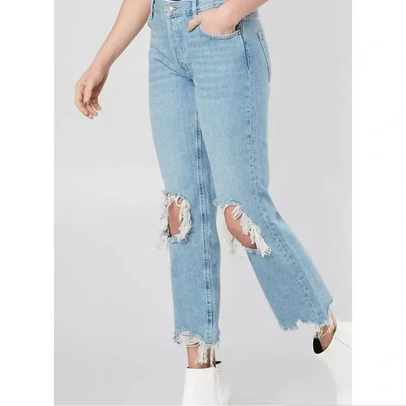 We The Free Maggie Mid Rise Straight Distressed Jeans in Light Stone - Picture 2 of 16